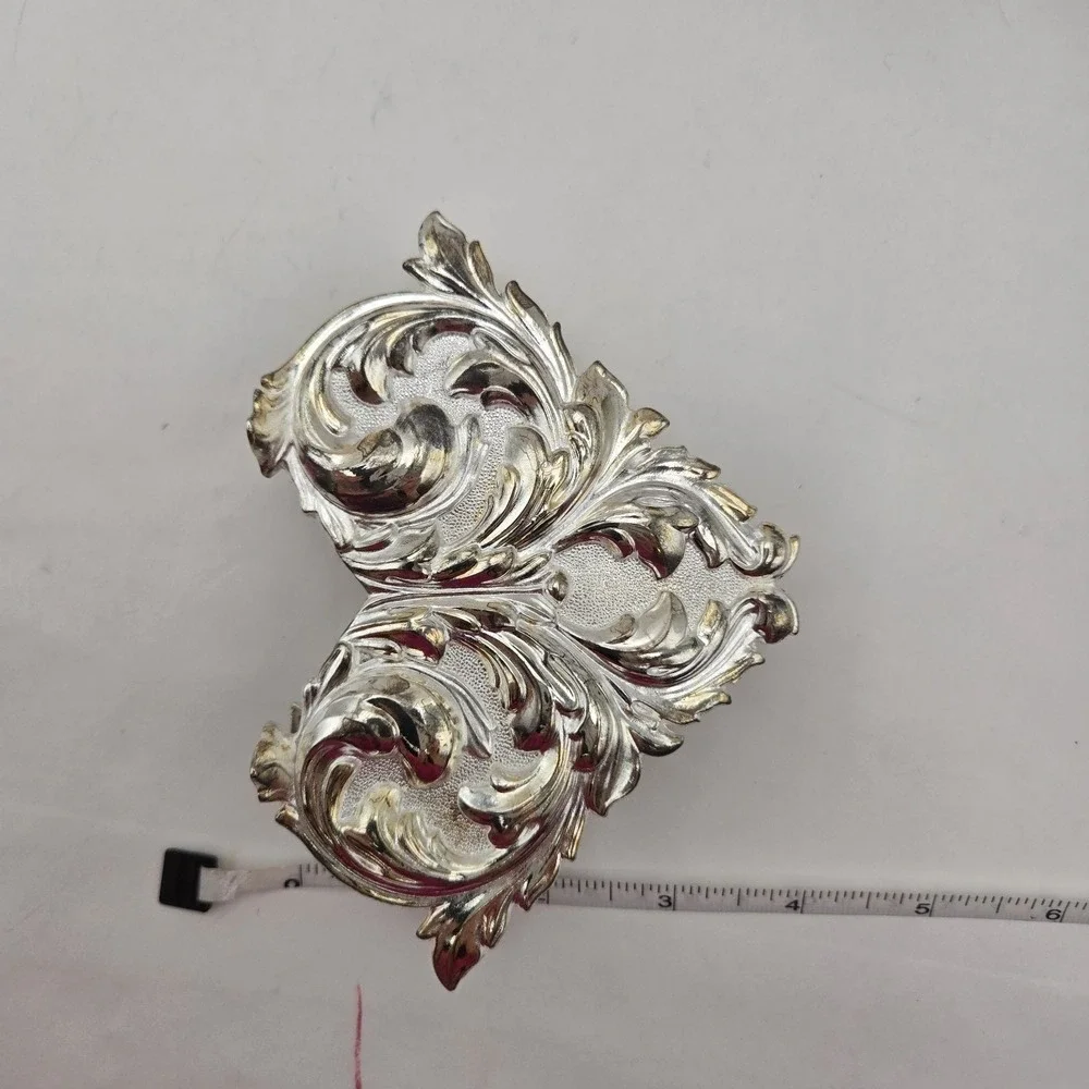 Vintage Ornate Silver Tone Napkin Holder Scroll Design NIB Hong Kong Baroque New